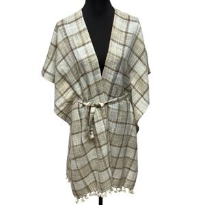 Mystree Woven Knit Top in Brown and Cream Plaid Boxy Layering